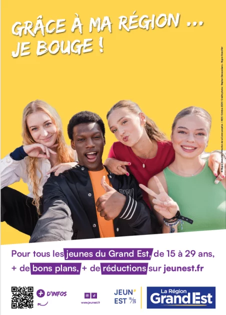 Jeun'Est propose à tous les 15-29 ans du Grand Est les avantages cinéma, spectacle, festival, sport (pour les lycéens, étudiants et apprentis), formation premiers secours et gestes qui sauvent à utiliser auprès des partenaires Jeun'Est !